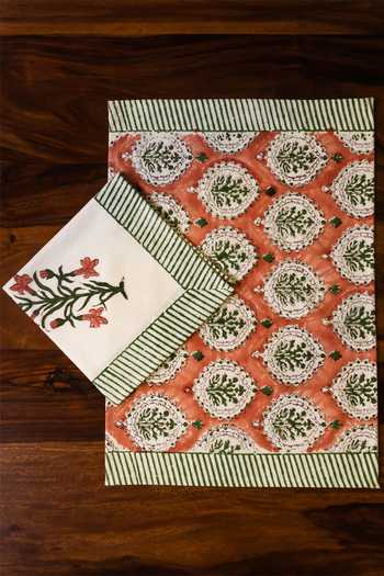 Shop Wild Paisley Studio Multi Color Cotton Hand Block Printed Corelle Table Mats And Napkins Set at Aza Fashions Shop_Wild Paisley Studio_Multi Color Cotton Hand Block Printed Corelle Table Mats And Napkins Set_at_Aza_Fashions