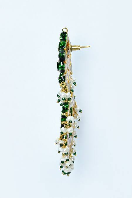 Vivinia By Vidhi Mehra_Green Diamonds, Crystals Kundan And Stone Embellished Chandbalis _Online_at_Aza_Fashions