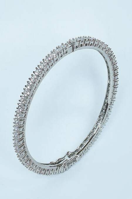 Buy_Vivinia By Vidhi Mehra_Silver Plated Imitation Diamonds Zircon Studded Bangles - Set Of 2 _Online_at_Aza_Fashions