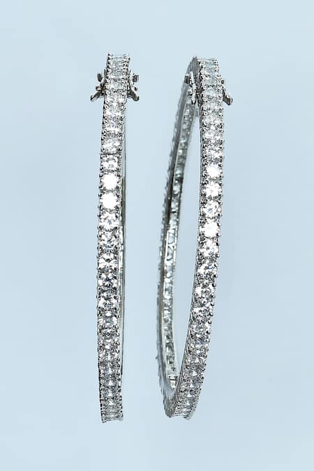 Shop_Vivinia By Vidhi Mehra_Silver Plated Imitation Diamonds Zircon Studded Bangles - Set Of 2 _Online_at_Aza_Fashions
