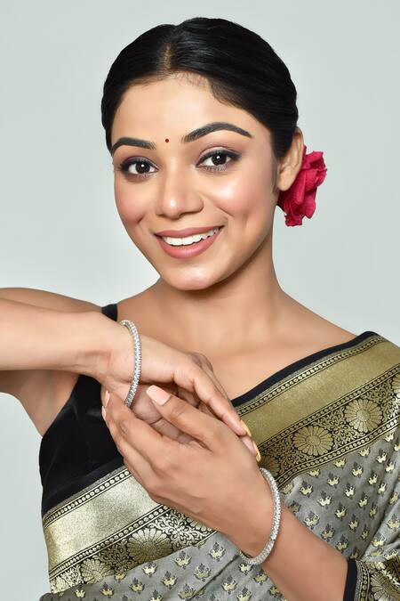 Vivinia By Vidhi Mehra_Silver Plated Imitation Diamonds Zircon Studded Bangles - Set Of 2 _at_Aza_Fashions