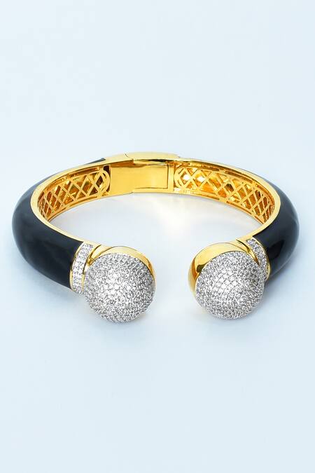 Vivinia By Vidhi Mehra_Black Zari Zircon Diamonds Studded Open Bangle _Online_at_Aza_Fashions