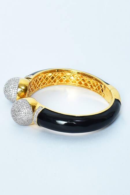 Buy_Vivinia By Vidhi Mehra_Black Zari Zircon Diamonds Studded Open Bangle _Online_at_Aza_Fashions