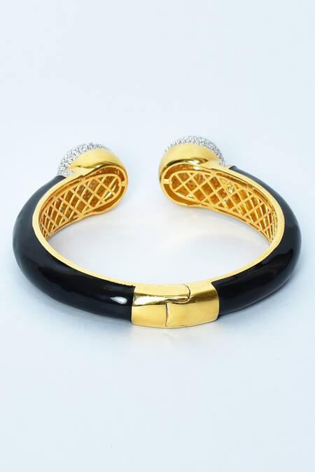Shop_Vivinia By Vidhi Mehra_Black Zari Zircon Diamonds Studded Open Bangle _Online_at_Aza_Fashions