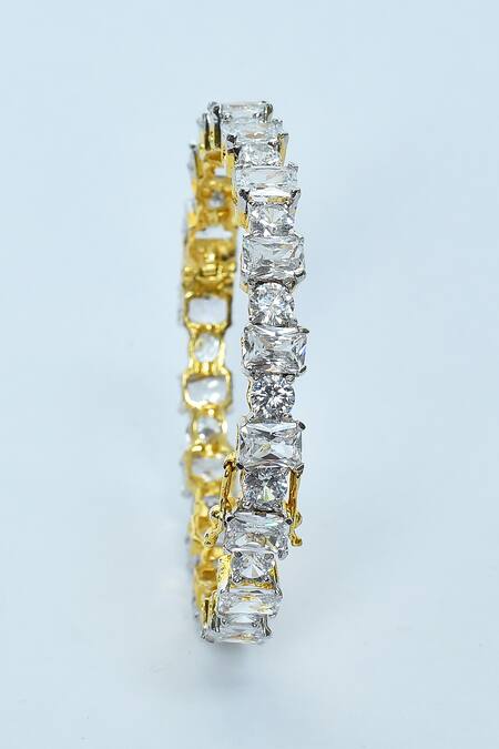 Vivinia By Vidhi Mehra_Gold Plated Imitation Diamonds Studded Zircon Bangles - Set Of 2 _Online_at_Aza_Fashions