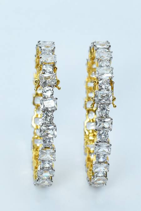 Shop_Vivinia By Vidhi Mehra_Gold Plated Imitation Diamonds Studded Zircon Bangles - Set Of 2 _Online_at_Aza_Fashions