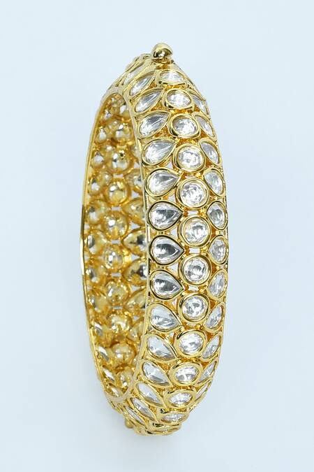 Vivinia By Vidhi Mehra_Gold Plated Crystals Kundan Polki Stones Embellished Bangles - Set Of 2 _Online_at_Aza_Fashions