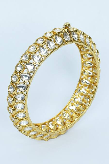 Buy_Vivinia By Vidhi Mehra_Gold Plated Crystals Kundan Polki Stones Embellished Bangles - Set Of 2 _Online_at_Aza_Fashions