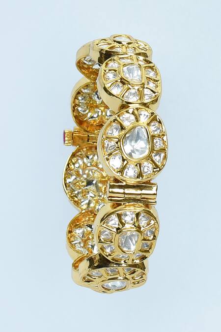 Vivinia By Vidhi Mehra_Gold Plated Crystals Embellished Kundan Polki Stones Bangles - Set Of 2 _Online_at_Aza_Fashions