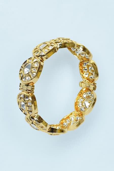 Buy_Vivinia By Vidhi Mehra_Gold Plated Crystals Embellished Kundan Polki Stones Bangles - Set Of 2 _Online_at_Aza_Fashions