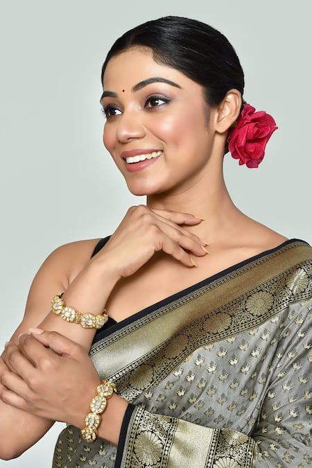 Vivinia By Vidhi Mehra_Gold Plated Crystals Embellished Kundan Polki Stones Bangles - Set Of 2 _at_Aza_Fashions