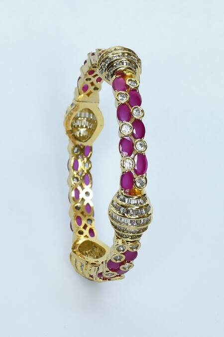 Vivinia By Vidhi Mehra_Pink Diamonds, Stones Ruby And Onyx Embellished Bangles - Set Of 2 _Online_at_Aza_Fashions
