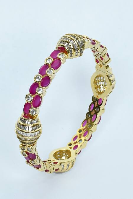 Buy_Vivinia By Vidhi Mehra_Pink Diamonds, Stones Ruby And Onyx Embellished Bangles - Set Of 2 _Online_at_Aza_Fashions