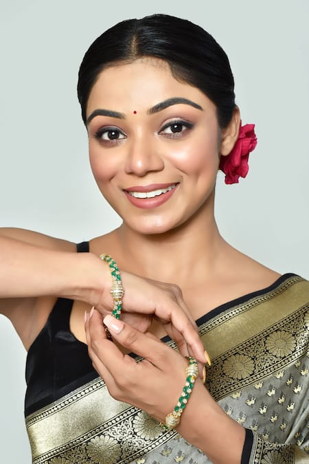 Vivinia By Vidhi Mehra Green Stones Onyx Embellished Bangles - Set Of 2 