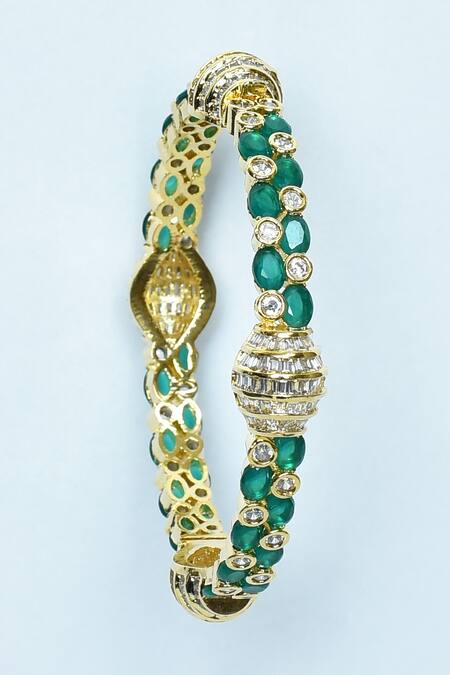 Vivinia By Vidhi Mehra_Green Stones Onyx Embellished Bangles - Set Of 2 _Online_at_Aza_Fashions