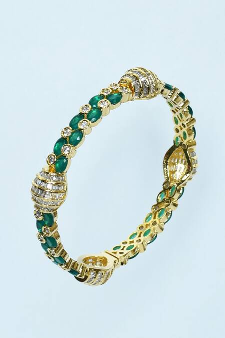 Buy_Vivinia By Vidhi Mehra_Green Stones Onyx Embellished Bangles - Set Of 2 _Online_at_Aza_Fashions