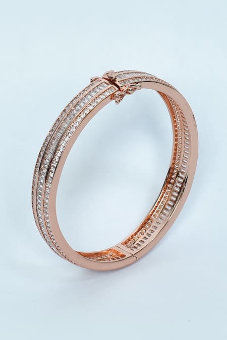 Buy_Vivinia By Vidhi Mehra_Gold Plated Zari Embellished Zircon Diamonds Bangles - Set Of 2 _Online_at_Aza_Fashions