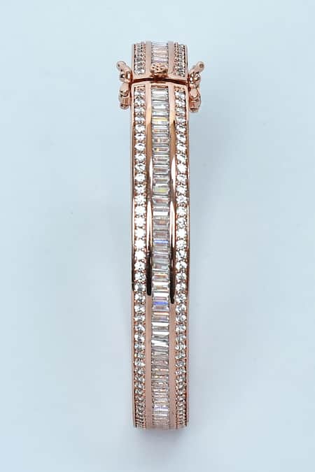 Shop_Vivinia By Vidhi Mehra_Gold Plated Zari Embellished Zircon Diamonds Bangles - Set Of 2 _Online_at_Aza_Fashions