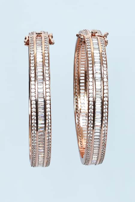 Vivinia By Vidhi Mehra_Gold Plated Zari Embellished Zircon Diamonds Bangles - Set Of 2 _at_Aza_Fashions