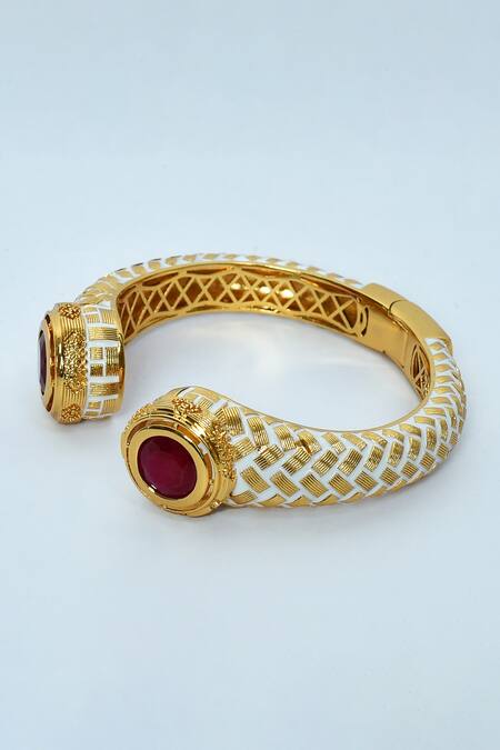 Buy_Vivinia By Vidhi Mehra_Red Ruby Stone Embellished Open Bangle _Online_at_Aza_Fashions