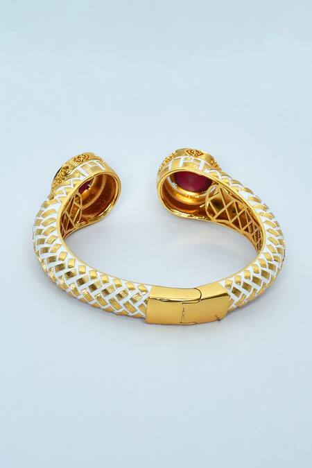 Shop_Vivinia By Vidhi Mehra_Red Ruby Stone Embellished Open Bangle _Online_at_Aza_Fashions