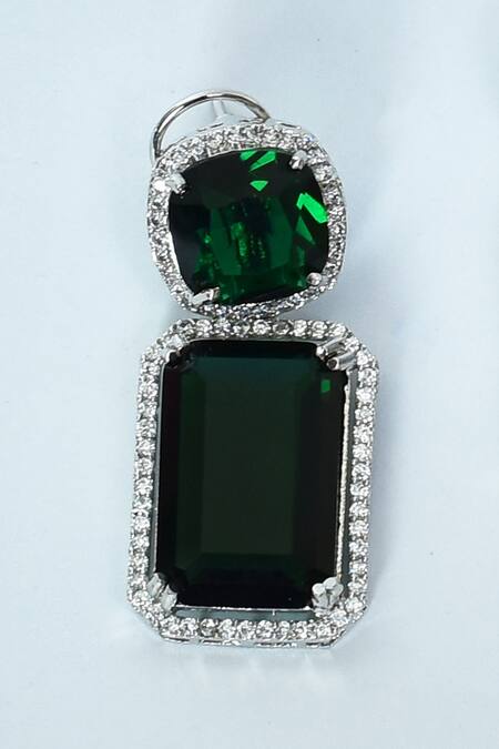 Vivinia By Vidhi Mehra_Green Diamonds, Stones Emerald Embellished Necklace Set _at_Aza_Fashions