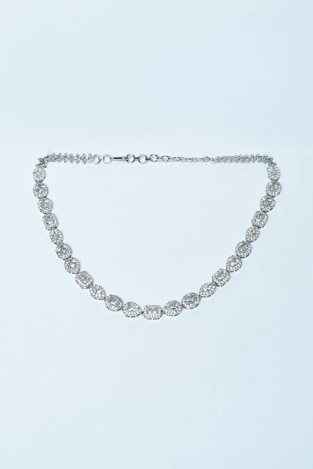 Vivinia By Vidhi Mehra_Silver Plated Zari Zircon Diamonds Studded Choker Necklace Set _Online_at_Aza_Fashions