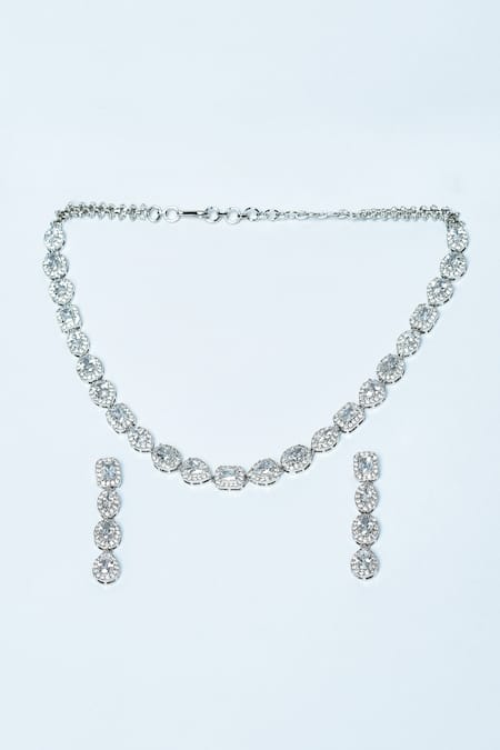 Buy_Vivinia By Vidhi Mehra_Silver Plated Zari Zircon Diamonds Studded Choker Necklace Set _Online_at_Aza_Fashions