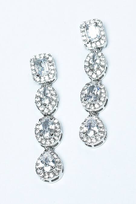 Shop_Vivinia By Vidhi Mehra_Silver Plated Zari Zircon Diamonds Studded Choker Necklace Set _Online_at_Aza_Fashions