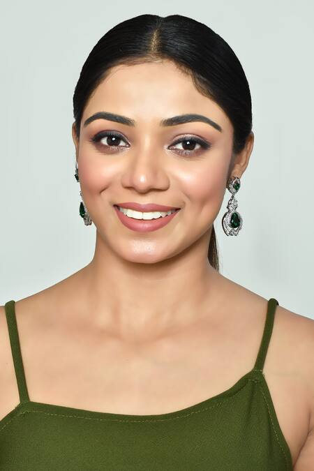 Shop Vivinia By Vidhi Mehra Green Zari Zircon Diamonds Studded Dangler Earrings Online at Aza Fashions Shop_Vivinia By Vidhi Mehra_Green Zari Zircon Diamonds Studded Dangler Earrings _Online_at_Aza_Fashions