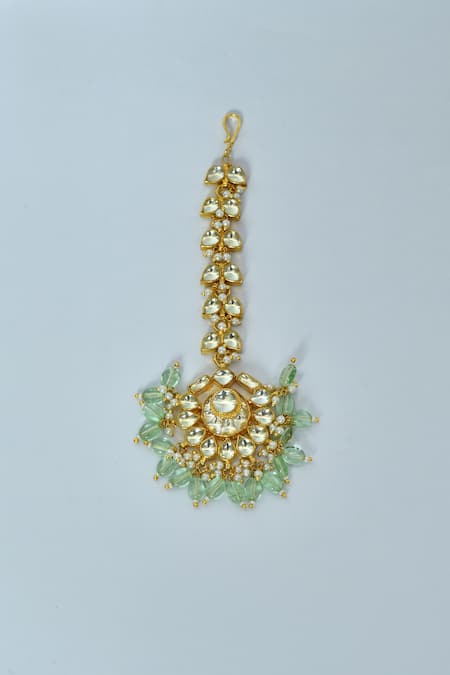 Vivinia By Vidhi Mehra_Green Kundan Polki Embellished Maangtikka _Online_at_Aza_Fashions