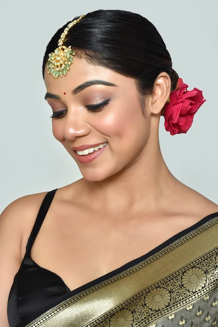 Buy_Vivinia By Vidhi Mehra_Green Kundan Polki Embellished Maangtikka _Online_at_Aza_Fashions