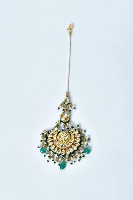 Vivinia By Vidhi Mehra_Green Navratna Stones Embellished Maangtikka _Online_at_Aza_Fashions