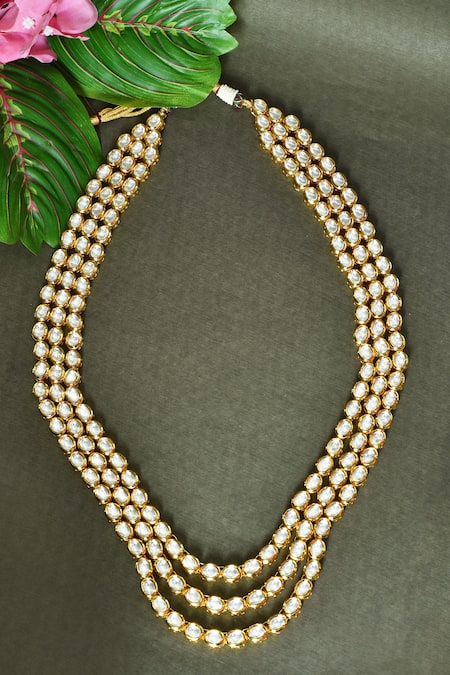 Shop_Vivinia By Vidhi Mehra_Gold Plated Kundan Polki Embellished Layered Necklace _at_Aza_Fashions
