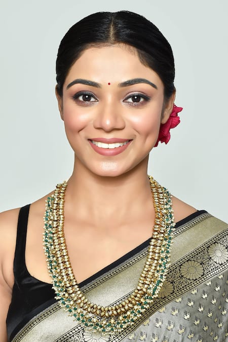 Buy_Vivinia By Vidhi Mehra_Gold Kundan Navratna Stone And Pearl Drop Necklace _Online_at_Aza_Fashions