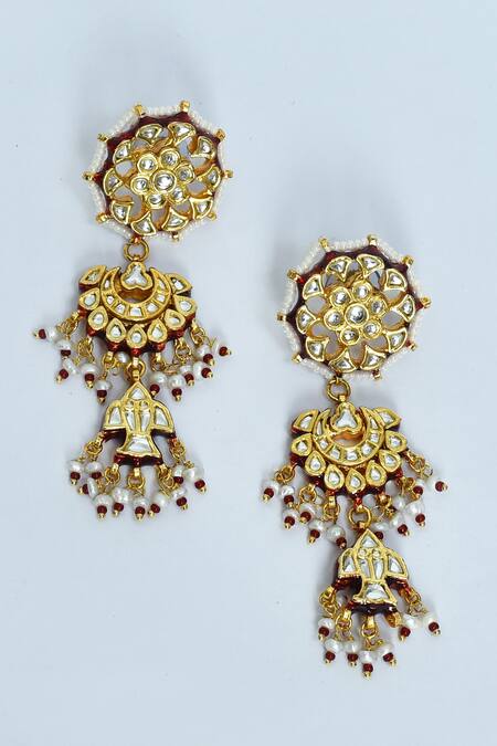 Shop_Vivinia By Vidhi Mehra_Maroon Crystals, Stones Kundan Embellished Choker Necklace Set _Online_at_Aza_Fashions