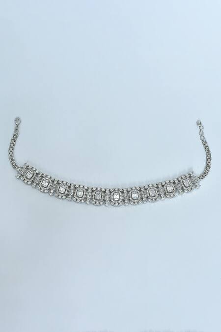 Vivinia By Vidhi Mehra_Silver Plated Diamonds, Stones Zircon Studded Necklace Set _Online_at_Aza_Fashions