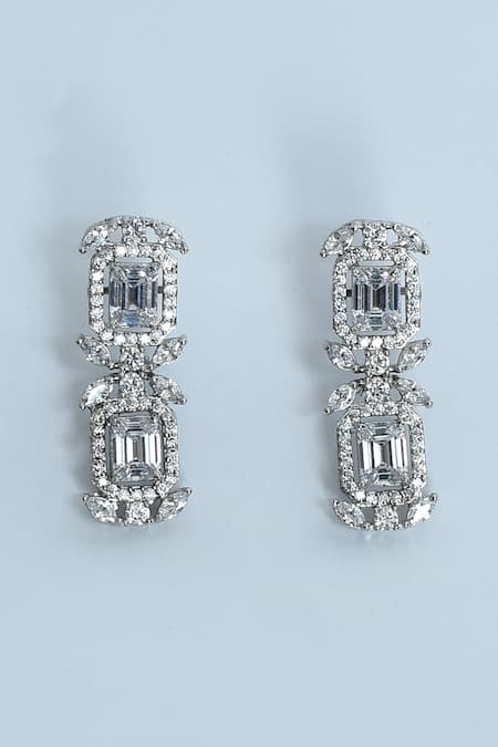 Shop_Vivinia By Vidhi Mehra_Silver Plated Diamonds, Stones Zircon Studded Necklace Set _Online_at_Aza_Fashions