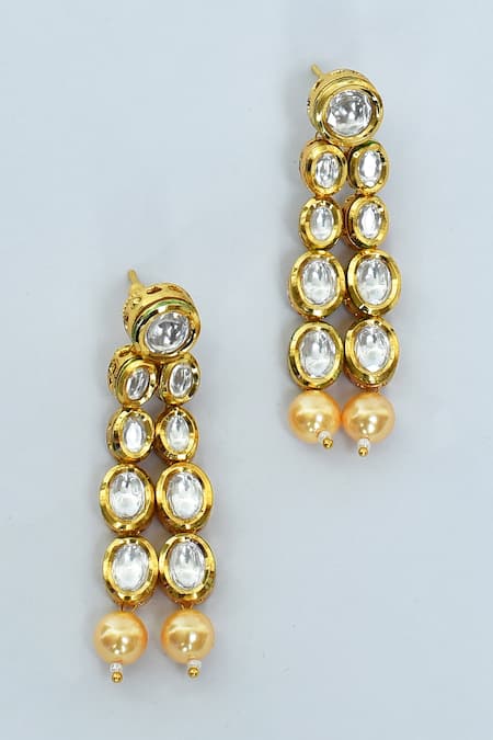 Shop_Vivinia By Vidhi Mehra_Gold Plated Diamonds, Pearls Kundan Polki And Embellished Choker Necklace Set _Online_at_Aza_Fashions