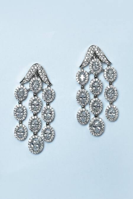 Shop_Vivinia By Vidhi Mehra_Silver Plated Imitation Diamonds Zircon Studded Long Necklace Set _Online_at_Aza_Fashions