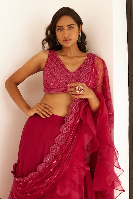 Buy Sonal Pasrija Purple Organza, Net Embroidery, Sequins, Pearls Lehenga Cut Dana Blouse Set Online at Aza Fashions Buy_Sonal Pasrija_Purple Organza, Net Embroidery, Sequins, Pearls Lehenga Cut Dana Blouse Set _Online_at_Aza_Fashions