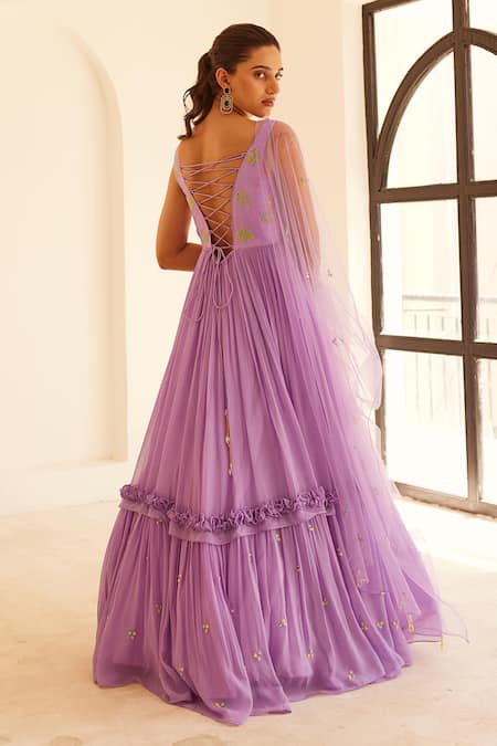 Shop Sonal Pasrija Purple Net, Georgette Cut Work, Floral Cutdana Embellished Anarkali With Dupatta at Aza Fashions Shop_Sonal Pasrija_Purple Net, Georgette Cut Work, Floral Cutdana Embellished Anarkali With Dupatta _at_Aza_Fashions