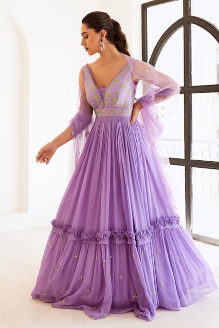Sonal Pasrija Purple Net, Georgette Cut Work, Floral Cutdana Embellished Anarkali With Dupatta Online at Aza Fashions Sonal Pasrija_Purple Net, Georgette Cut Work, Floral Cutdana Embellished Anarkali With Dupatta _Online_at_Aza_Fashions