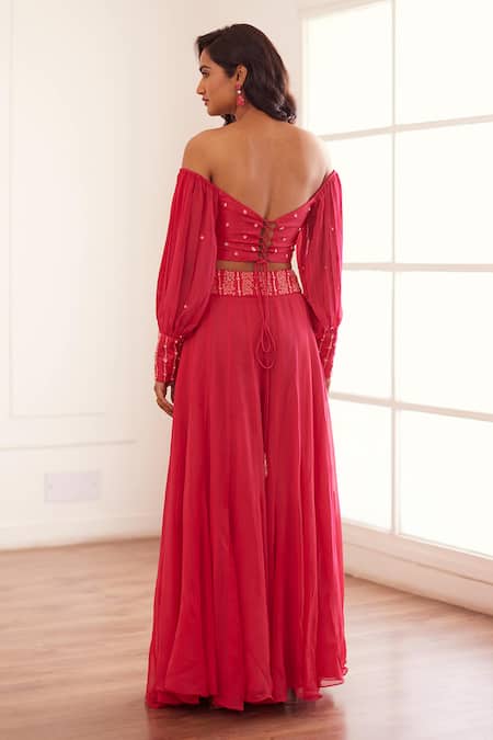 Sonal Pasrija Sequin Embellished Off Shoulder Top With Sharara 