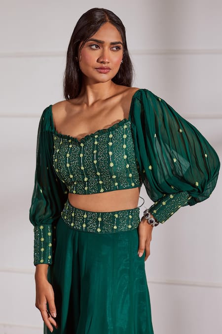 Buy Sonal Pasrija Green Georgette, Net, Silk Cut Work, Pearls, Off Embellished Top With Sharara Online at Aza Fashions Buy_Sonal Pasrija_Green Georgette, Net, Silk Cut Work, Pearls, Off Embellished Top With Sharara _Online_at_Aza_Fashions