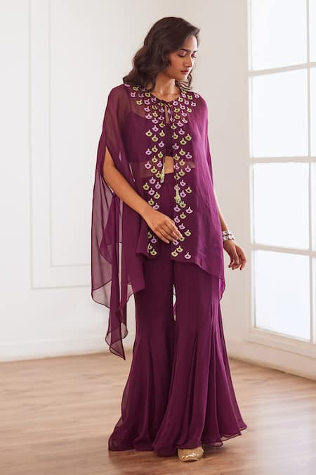 Sonal Pasrija Crystal Embellished Border Cape Sharara Set 