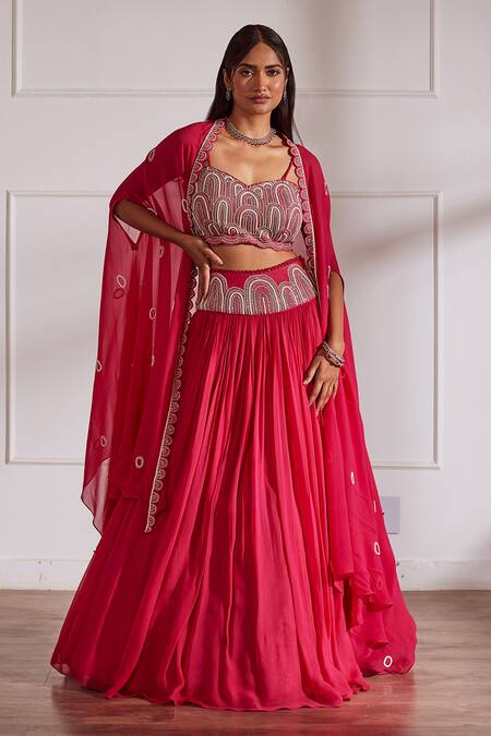 Sonal Pasrija Pearl Embellished Cape Lehenga Set 