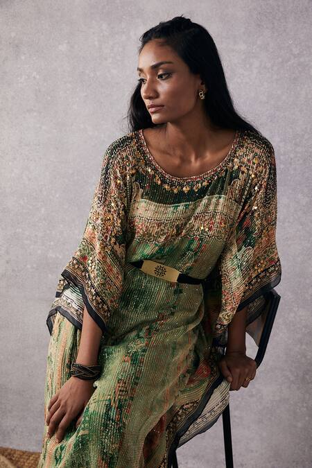 Buy Soup By Sougat Paul Multi Color Crepe Embroidery Round Neck Ikaya Kaftan Set With Belt Online at Aza Fashions Buy_Soup By Sougat Paul_Multi Color Crepe Embroidery Round Neck Ikaya Kaftan Set With Belt _Online_at_Aza_Fashions