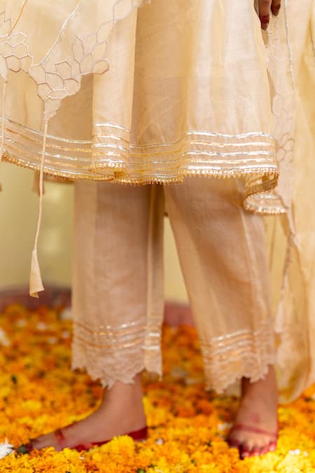 Shop The Home Affair Beige Chanderi Gota Patti, Cut Work High Neck Embroidered Kurta Set Online at Aza Fashions Shop_The Home Affair_Beige Chanderi Gota Patti, Cut Work High Neck Embroidered Kurta Set _Online_at_Aza_Fashions