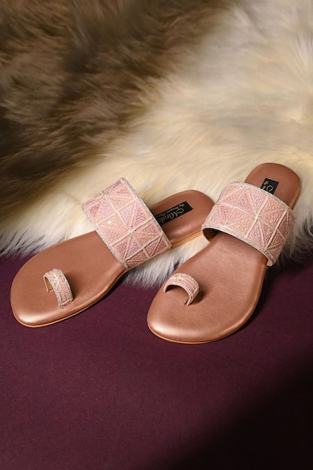 Miraki Pink Embroidered Thread Flats 